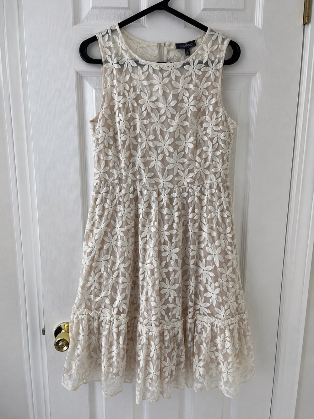 Luxology Cream Floral Lace Fit-and-Flare Dress